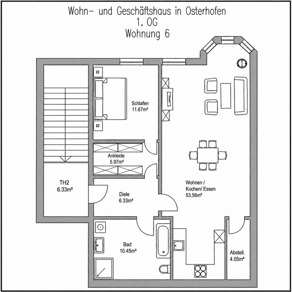 Grundriss ohne Möbel – Wohnung 6