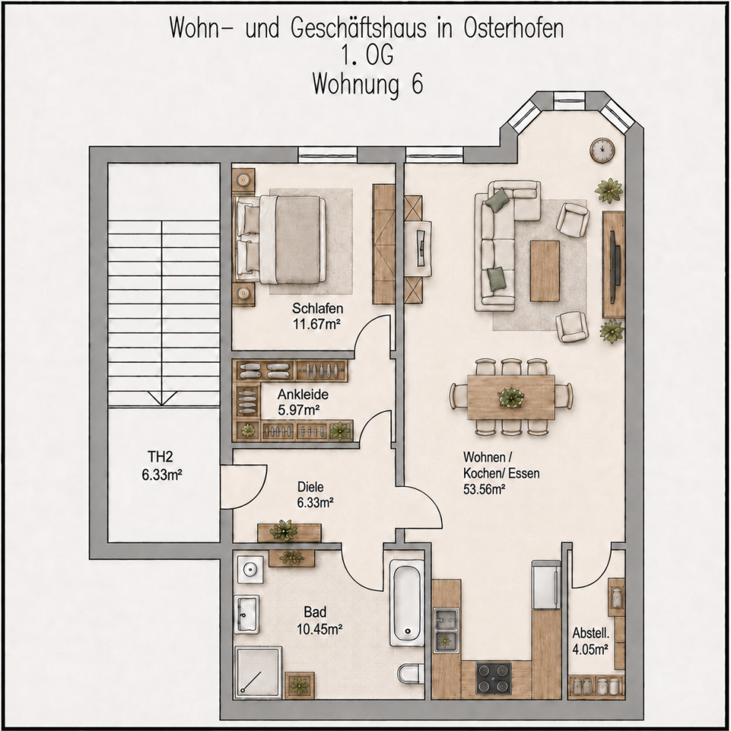 Grundriss mit Möbel – Wohnung 6